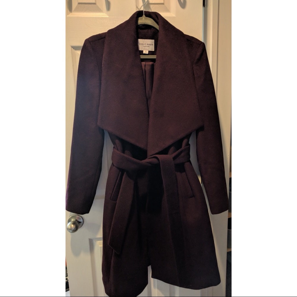 Maroon Cole Haan Wrap Wool Coat